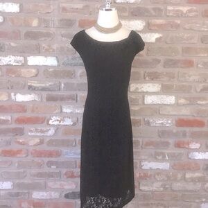 KASPER Women’s Black Floral Lace Stretch Midi Sheath Dress 16